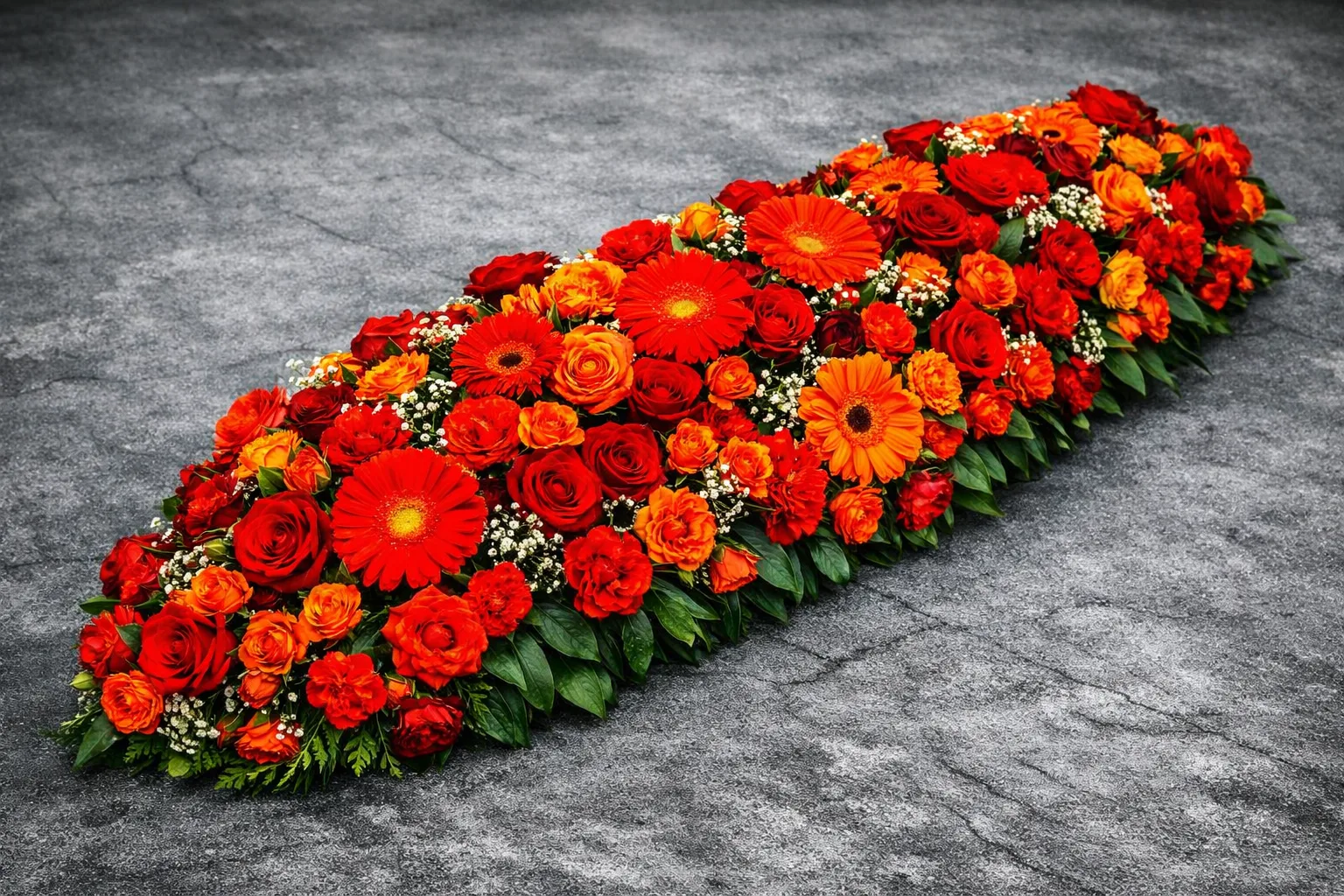 Dessus de Cercueil dominance rouge orange